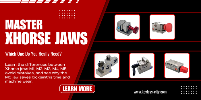Learn the differences between Xhorse jaws M1, M2, M3, M4, M5, avoid mistakes, and see why the M5 jaw saves locksmiths time and machine wear.