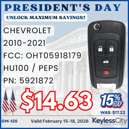 2010-2021 Chevrolet / 4-Button Flip Key / PN: 5921872 / OHT05918179 / HU100 / PEPS (AFTERMARKET)