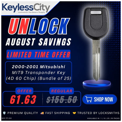 25 X 2000-2001 Mitsubishi - MIT9 Transponder Key - (4D 60 Chip) (AFTERMARKET) (BUNDLE OF 25)