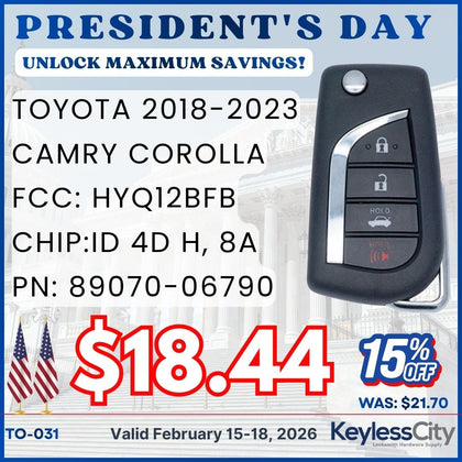 2018-2023 Toyota Camry Corolla / 4-Button Flip Key / PN: 89070-06790 / HYQ12BFB (H Chip) (AFTERMARKET)