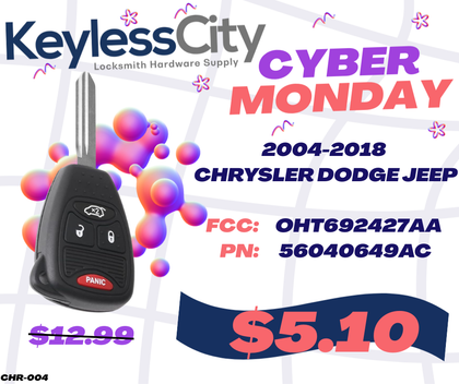 2004-2018 Chrysler Dodge Jeep / 4-Button Remote Head Key / OHT692427AA (AFTERMARKET)