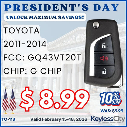 2011-2014 Toyota / 3-Button Flip Key NEW STYLE / GQ43VT20T (G Chip) (AFTERMARKET)