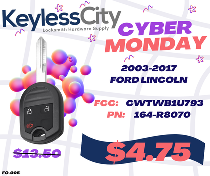 2003-2017 Ford Lincoln / 3-Button Remote Head Key / PN: 164-R8070 / CWTWB1U793 (AFTERMARKET)