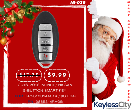 2016-2018 Infiniti / Nissan / 5-Button Smart Key / PN: 285E3-4RA0B / KR5S180144014 / (IC 204) (AFTERMARKET)