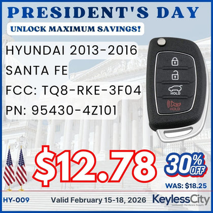 2013-2016 Hyundai Santa Fe / 4-Button Flip Key Remote / PN: 95430-4Z101 / TQ8-RKE-3F04 (AFTERMARKET)