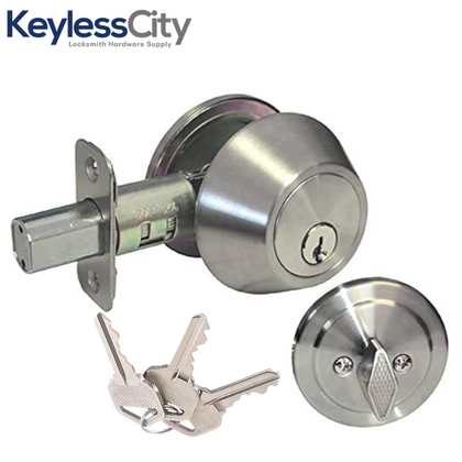 Kwikset Premium Round Single Cylinder Deadbolt Security Door Lock With Key Safe Lock - Satin Silver
