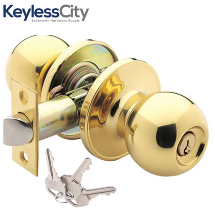 Kwikset High Safety Tubular Mortise Cylinder Door Knob Lock - Polished Brass
