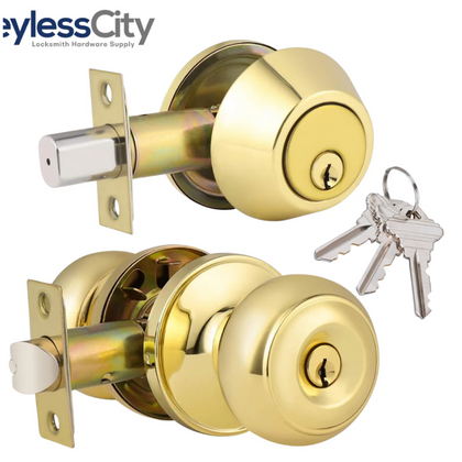 Schlage Premium Combo Lockset – Knob & Deadbolt – Polished Brass
