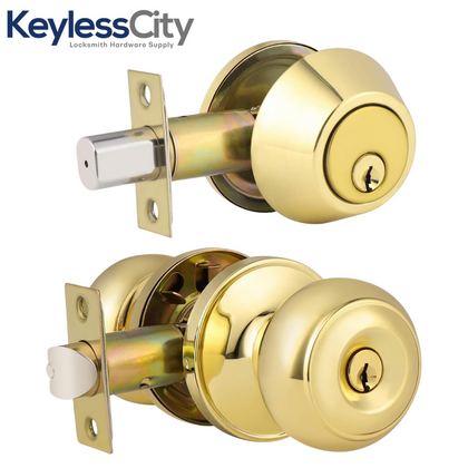 Schlage Premium Combo Lockset – Knob & Deadbolt – Polished Brass