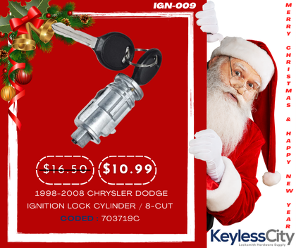 1998-2008 Chrysler Dodge / Ignition Lock Cylinder / 8-Cut/ Coded / 703719C (AFTERMARKET)