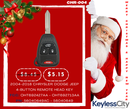 2004-2018 Chrysler Dodge Jeep / 4-Button Remote Head Key / OHT692427AA (AFTERMARKET)