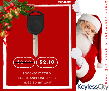 2000-2017 Ford - H92 Transponder Key (4D63 80 Bit Chip) (AFTERMARKET)