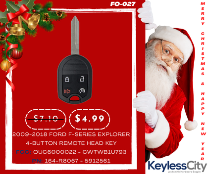 2009-2018 Ford F-Series Explorer / 4-Button Remote Head Key / OUC6000022 / (AFTERMARKET)