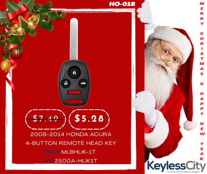 2008-2014 Honda Acura / 4-Button Remote Head Key / MLBHLIK-1T / (AFTERMARKET)