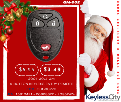 2007-2017 GM / 4-Button Keyless Entry Remote / OUC60270 / (AFTERMARKET)