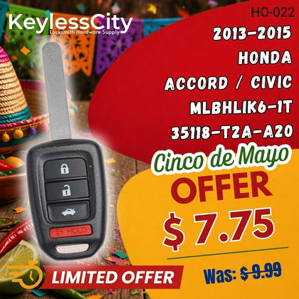 2013-2015 Honda Accord / Civic / 4-Button Remote Head Key / MLBHLIK6-1T (G-Chip) (AFTERMARKET)
