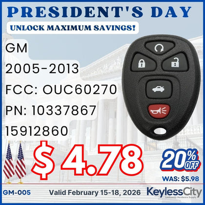 2005-2013 GM / 5-Button Keyless Entry Remote / OUC60270 / (AFTERMARKET)