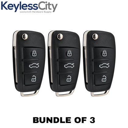 3 X 2006-2015 Audi / 3-Button Flip Key SHELL For IYZ-3314 (AFTERMARKET) (Bundle of 3)