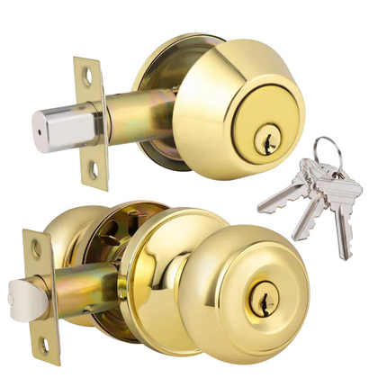 Kenaurd  - Premium Combo Lockset – Knob & Deadbolt – Polished Brass – PB – KW1