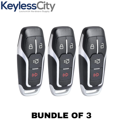 3 X 2013-2018 Ford / 4-Button Smart Key SHELL For M3N-A2C31243800, M3N-A2C31243300 (AFTERMARKET) (Bundle of 3)