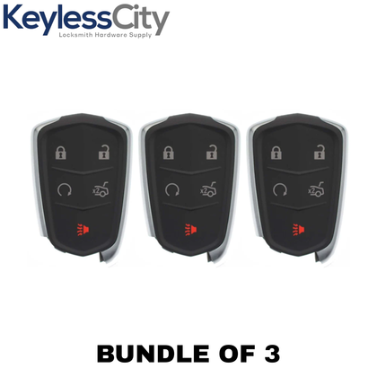3 X 2014-2019 Cadillac ATS CTS XTS / 5-Button Smart Key SHELL For HYQ2AB, HYQ2EB (AFTERMARKET) (Bundle of 3)