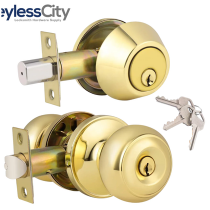 Kwikset Premium Combo Lockset – Knob & Deadbolt – Polished Brass