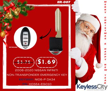 2006-2020 Nissan Infiniti / Non-Transponder Emergency Key / NI06-P DA34 / H0564-EG010 / (AFTERMARKET)