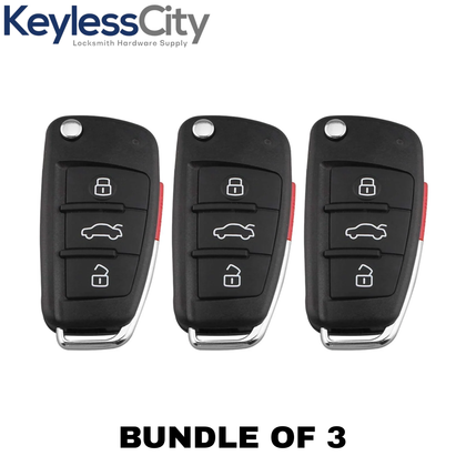 3 X 2006-2010 Audi / 4-Button Flip Key SHELL For NBG009272T (AFTERMARKET) (Bundle of 3)