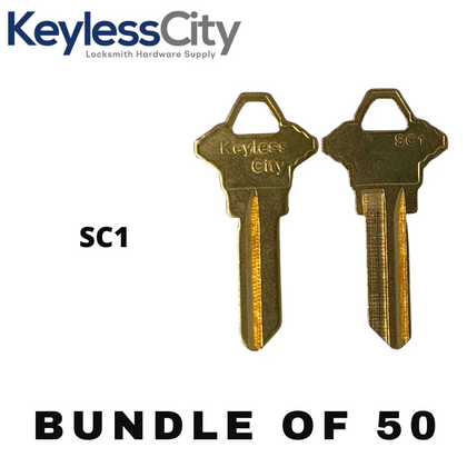 50 X SC1 - Brass Finish Schlage Key Blank - Test Key Blade (AFTERMARKET) (BUNDLE OF 50)