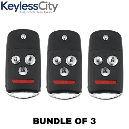 3 X 2007-2014 Acura / 4-Button Flip Key SHELL For MLBHLIK-1T And OUCG8D-439H-A (Bundle of 3)