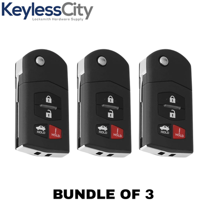 3 X 2006-2015 Mazda / 4-Button Flip Key SHELL For BGBX1T478SKE125-01 (AFTERMARKET) (Bundle of 3)