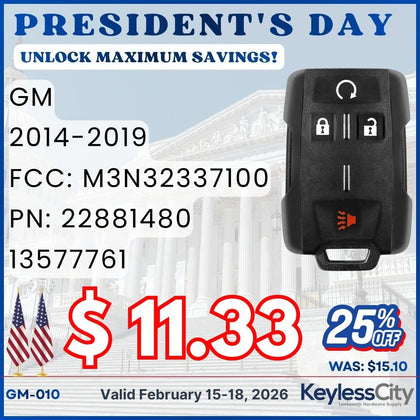 2014-2019 GM / 4-Button Keyless Entry Remote / PN: 13577761 / M3N32337100 (AFTERMARKET)