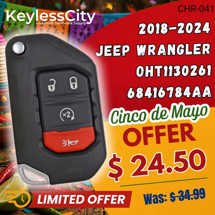 2018-2024 Jeep Wrangler Gladiator / 4-Button Smart Flip Key / PN: 68416784AA / OHT1130261 / SIP22 (AFTERMARKET)