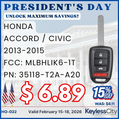 2013-2015 Honda Accord / Civic / 4-Button Remote Head Key / MLBHLIK6-1T (G-Chip) (AFTERMARKET)