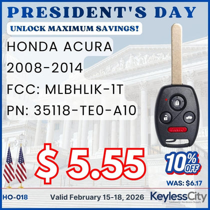 2008-2014 Honda Acura / 4-Button Remote Head Key / MLBHLIK-1T / (AFTERMARKET)