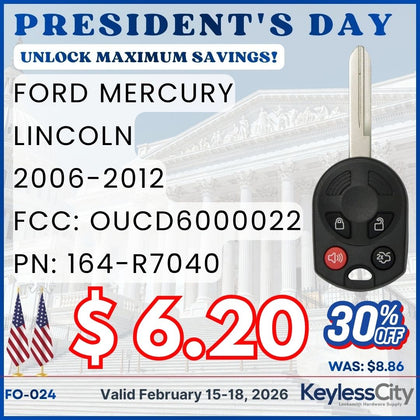 2006-2012 Ford / Mercury / Lincoln / 4-Button Remote Head Key / PN: 164-R7040 / OUCD6000022 / H75 / Chip 80 Bit (AFTERMARKET)