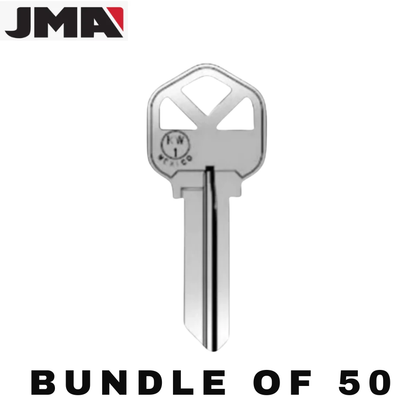 50 X JMA - KW1 Keys - Nickel Finish Kwikset Key Blanks (JMA KW1-1KE-NP) (BUNDLE OF 50)