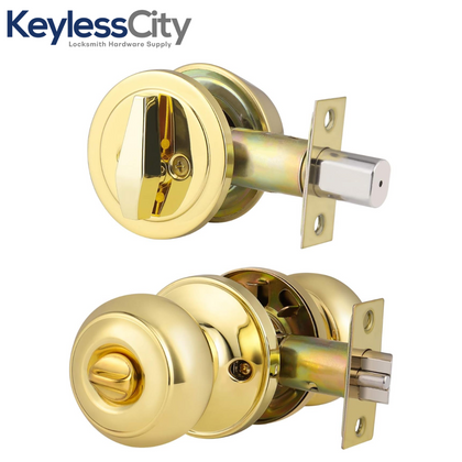 Kwikset Premium Combo Lockset – Knob & Deadbolt – Polished Brass