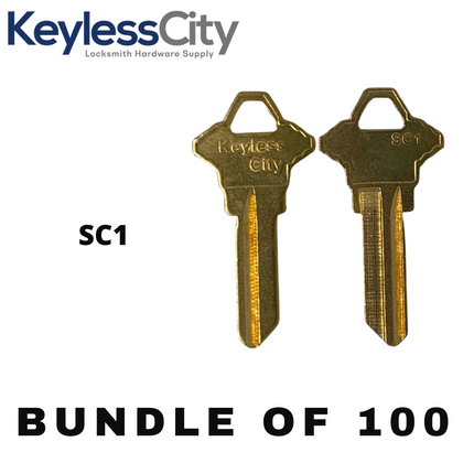 100 X SC1 - Brass Finish Schlage Key Blank - Test Key Blade (AFTERMARKET) (BUNDLE OF 100)