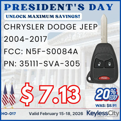 2004-2017 Chrysler Dodge Jeep / 3-Button Remote Head Key / OHT692427AA (AFTERMARKET)