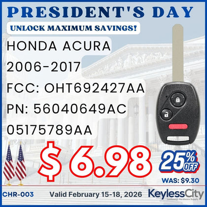 2006-2017 Honda Acura / 3-Button Remote Head Key / N5F-S0084A (AFTERMARKET)