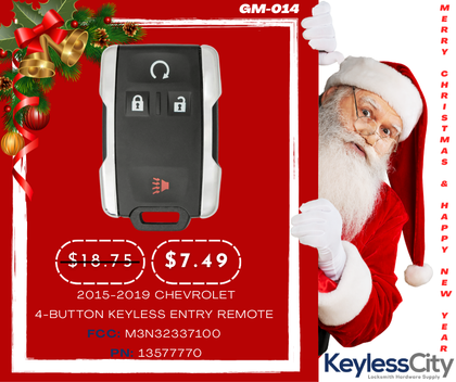 2015-2019 Chevrolet / 4-Button Keyless Entry Remote / PN: 13577770 / M3N32337100 (AFTERMARKET)