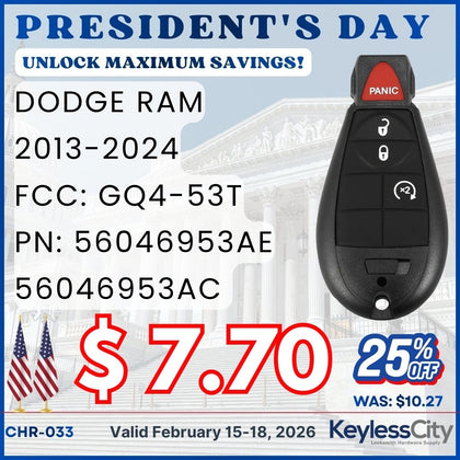 2013-2024 Dodge RAM / 4-Button Fobik Key / GQ4-53T (AFTERMARKET)