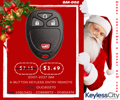 2007-2017 GM / 4-Button Keyless Entry Remote / OUC60270 / (AFTERMARKET)