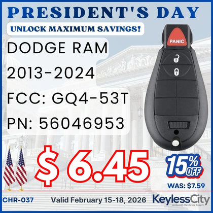2013-2024 Dodge RAM / 3-Button Fobik Key / GQ4-53T (AFTERMARKET)