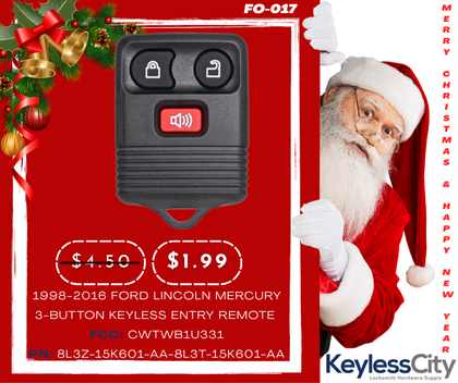 1998-2016 Ford / Lincoln / Mercury / Mazda / 3-Button Keyless Entry Remote / CWTWB1U331 / (AFTERMARKET)