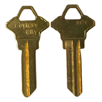 100 X SC1 - Brass Finish Schlage Key Blank - Test Key Blade (AFTERMARKET) (BUNDLE OF 100)