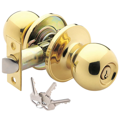 Kwikset High Safety Tubular Mortise Cylinder Door Knob Lock - Polished Brass
