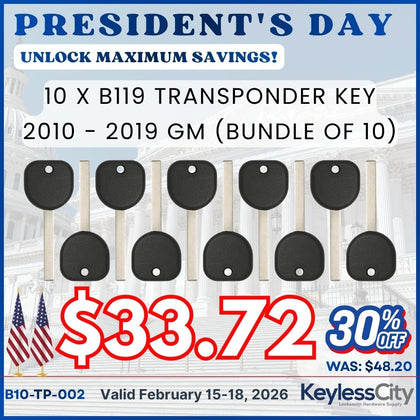 10 X 2010 - 2019 GM B119 Transponder Key (AFTERMARKET) (BUNDLE OF 10)