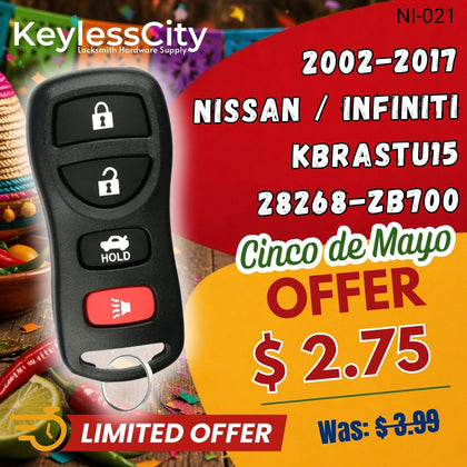 2002-2017 Nissan / Infiniti / 4-Button Keyless Entry Remote / KBRASTU15 (AFTERMARKET)